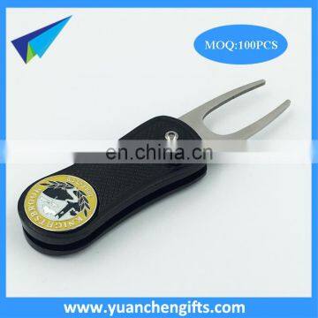 Golf club quality pop out divot repair tool with custom ball marker / folding pitch forks in stock sale
