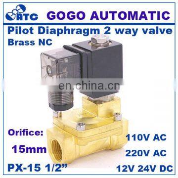 GOGO Normally Closed 2 Way Pilot Diaphragm Brass Electric 12v 24v 110v 220v Water Solenoid Valve Air 1/2" BSP 15mm PX-15 NBR photo-3