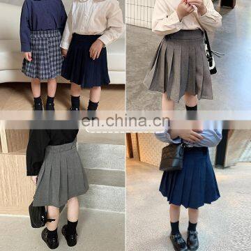 C1025/Hot Sell Wholesale Fashion Cotton Baby Girls Pleated Knee Skirt High Quality School Kid Clothing