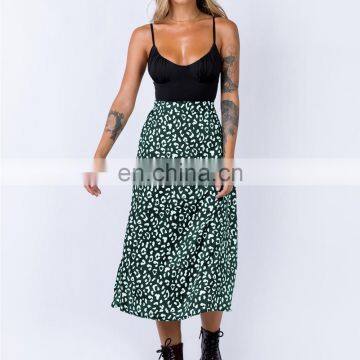 Leopard Print Chiffon Print Split Skirt Sexy 2020 Summer Women's Zipper High Waist Midi A-line Swing Skirt