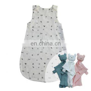 High quality print baby muslin 100% cotton sleeping bag set baby wearable gauze sleep sack