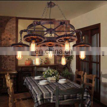 Retro Gear Industrial Loft Decorative Pendant Lamp Wood Chandelier Light photo-4