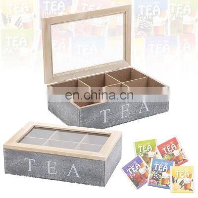 Empty tea box wood  tea set storage box with glass top