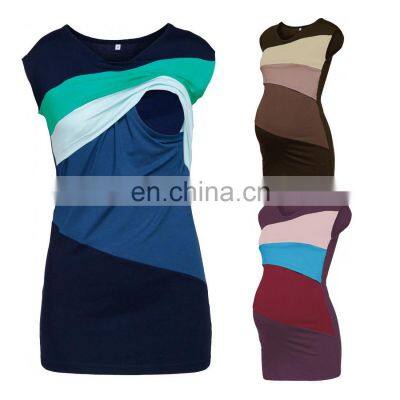 Pregnant Women Sport Sleeveless Top Summer Fashion Short Sleeved Pregnant Casual Tops Top Loose Spell Color Breastfeeding Tops photo-3
