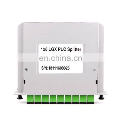 FTTH 1x8 LGX Box Type Splitter SC APC UPC Fiber Optic PLC Splitter ABS Cassette Plug in Type Splitter Single Mode