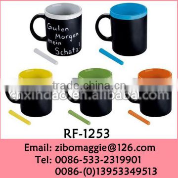 11oz Promotion Glazed U Shape Ceramic Drinking Mug with Chalk for Coffee Mug Wholesale