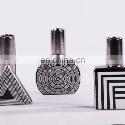 Black And White Stripe Nordic Modern Geometric Ceramic Flower Vase For Home Decor