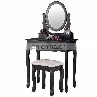 Black Dressing Table with Mirror and Stool