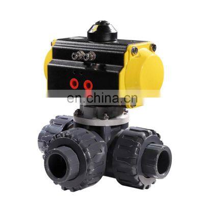 COVNA 40mm 3 Way Pneumatic Actuator PVC Ball Valve Double Union Air Control Ball Valve