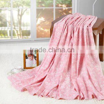 China textile pink cotton flower printed super soft breathable towel coverlet for children