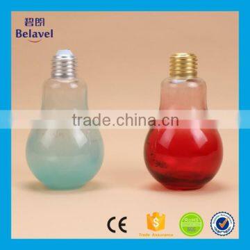 Hot design colorful light bulb shape glass juice bottle with screw cap