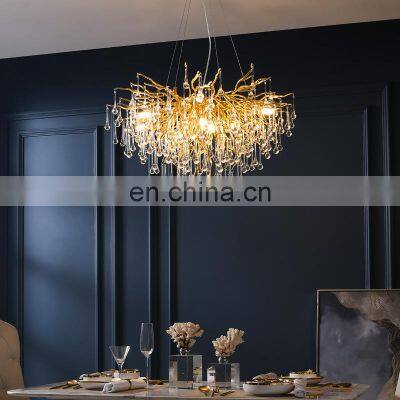 High Quality Luxury Modern Crystal Chandelier Lighting Gold Copper Tree Branch Raindrop Hanging Lamp for Hotel Project Villa photo-3