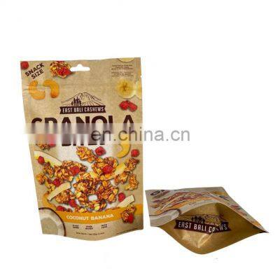 Colorful custom printed kraft stand up bag for nuts snack packing with zipper