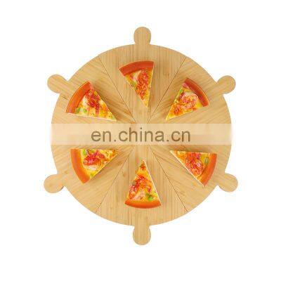 16.5inch Double Side Round Pizza Divisible Tray Bamboo Pizza Board 6pcs/Set Wood Pizza Peel With Handle photo-2