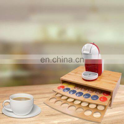 Natural Coffee Pod Holder Bamboo Coffee Stand 2-Tier Bamboo Drawer For Counter Sliding Capsule Drawers photo-2