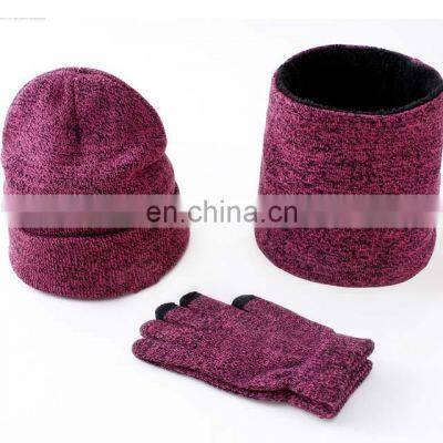 Amazon Hot Selling Mens 3Pcs Acrylic Fleece Lined Knitted Set Winter Beanie Hat Gloves Scarf Set