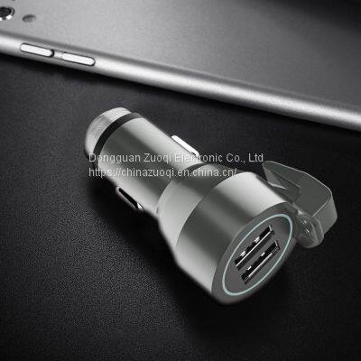 17W USB C 2-Port Car Charger 3.0 Fast Charging for Phone With Stainless Steel Safety Hammer photo-4