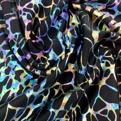 shiny holographic reflective mermaid shiny 80% nylon 20% spandex holographic metallic foil print fabric for swimwear