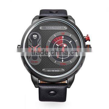 Hot sale fashion double movement 2 time watch stainless steel case back water proof watch