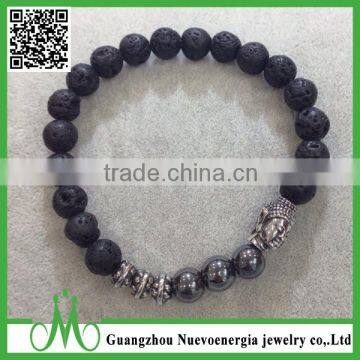 Wholesale Popular upscale Black Lava Stone Buddha bracelet Stainless steel material