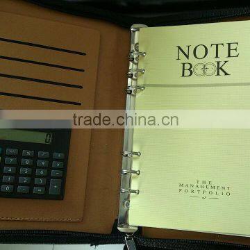 Manufacturer supply custom pu leather notebook with calculator and zipper