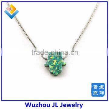 New Arrival Wholesale 925 Sterling Silver Bamboo Chain Hamsa Opal Necklace photo-3