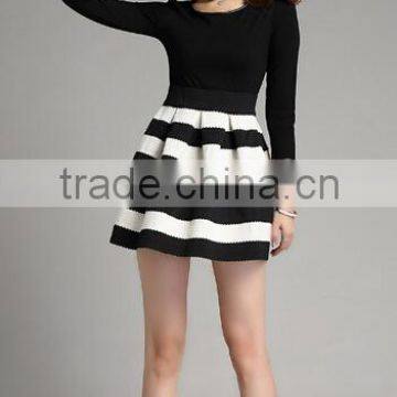 Long Sleeve woman black and white dress by dress manufacturer(Stock)
