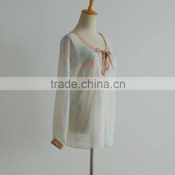 New Style Mix Color Deep Open Neck Thin Women Chiffon Blouses for Fat photo-2