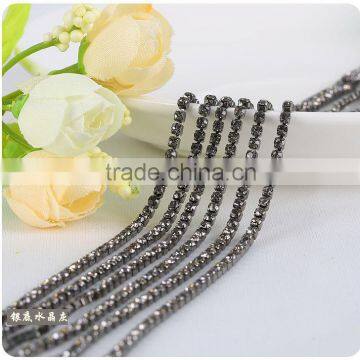 SS6 to SS38 Gunmetal Wholesales AAA Quality Shinny Crystal Cup Roll Rhinestone Chain for Jewelry Cheapest