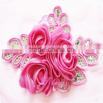 Chiffon Flower and Silver Leaf Sequin Flower Applique - DIY Flower Headbands - Bridal Applique