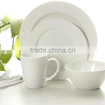 High quality 20pcs embossed porcelain dinnerware