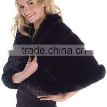 rex 14039 Lady Fashion black Rabbit Fur shawl