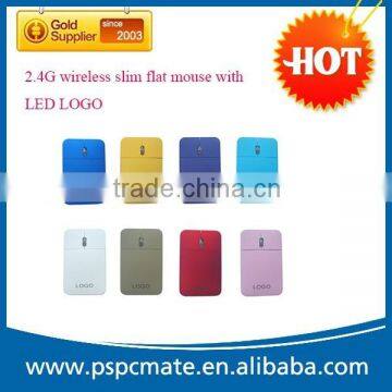 Rechargeable 2.4G Wireless Flat Slim Mouse with Led LOGO for promotional gift