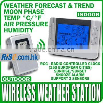 Indoor Outdoor Temperature Barometer Humidity Centigrade Fahrenheit Wireless Weather Station