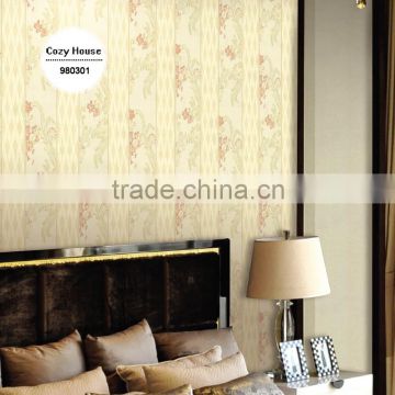 hot sale heavy embossed vinyl coated wallpaper, lemon yellow trendy floral wall decor for guest bedroom , import wall sticker