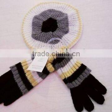 fashion acrylic mohair gloves hat beret set