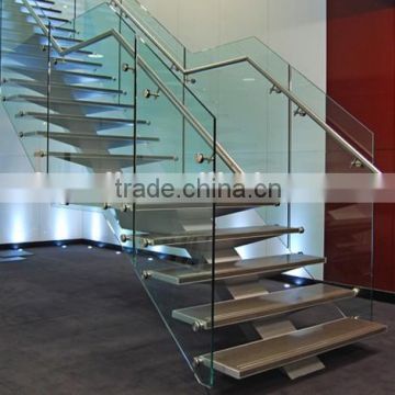 Straight glass stairs, laminated glass staircase, single stringer stair--YUDI