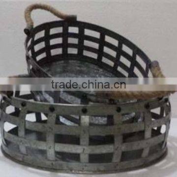 Galvanized Storage Basket with Rope Handles