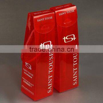 red color pp box for wine packing with rope handle