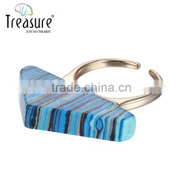 2016 Three- dimensional triangle blue turquoise mosaic copper ring for gift 2016 wholesale