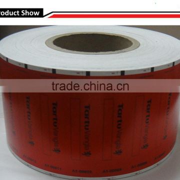 Red printed Ultra Destrucitlbe Vinyl Label with serial numbers