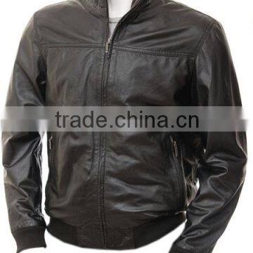 Men's Leather Bomber Jacket in Black: