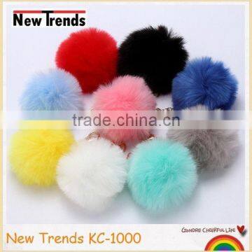 Solid Colors 12 cm Rabbit Fur Ball Key Chain photo-2