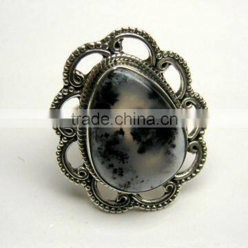 Dendritic Agate Cabochon 925 Sterling Silver Fashion Ring, Opal Gemstone Jewelry, Designer Oxidized Silver Handmade Jewellery