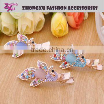 custom latest hot sale rhinestone ladys crystal peacock alligator hair clips