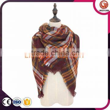 100% Acrylic Colorful Loop Yarn Plaid Scarf