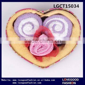 Rose Flower Shape Towel and Swiss Roll Wedding Cake Birthday Towels Set with Tinplate Box