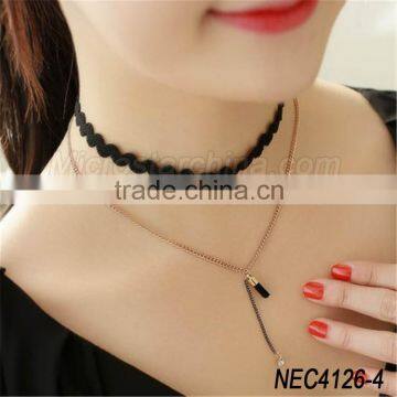2016 IN STOCK Woman Hot Sexy Black Lace Fancy double layered pearl lace Necklace