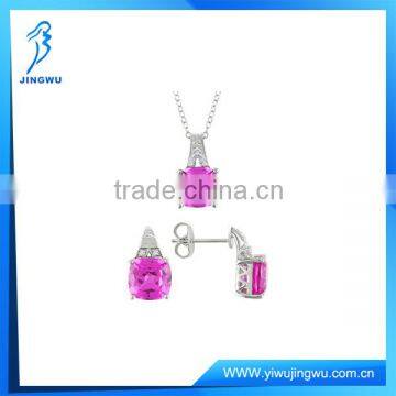 925 Sterling Silver Pink Diamond Stone Necklace And Earring Stud