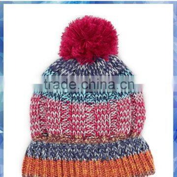 100% Acrylic Bright Space Dye Stripe Pom Beanie/knit Pom Beanie/striped Knit Beanie With Pom Pom photo-2